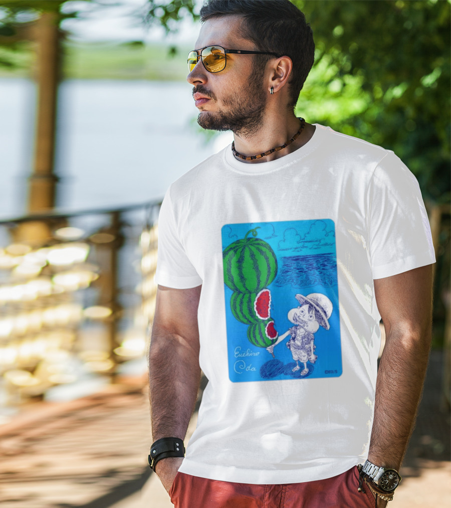 Monkey D Luffy Watermelon Eating Art By Eiichiro Oda One Piece Ocean Scene T-Shirt