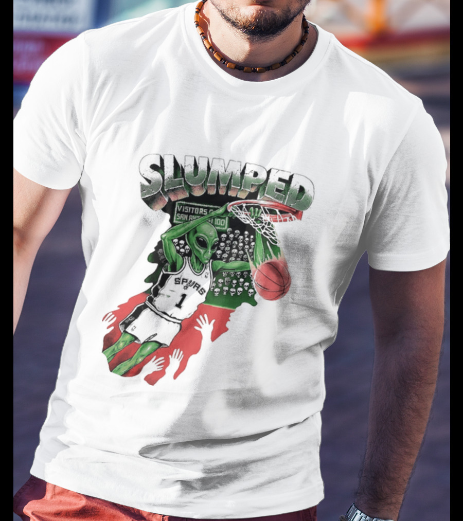 San Antonio Spurs NBA Alien Victor Wembanyama Slumped Basketball Visitors T-Shirt