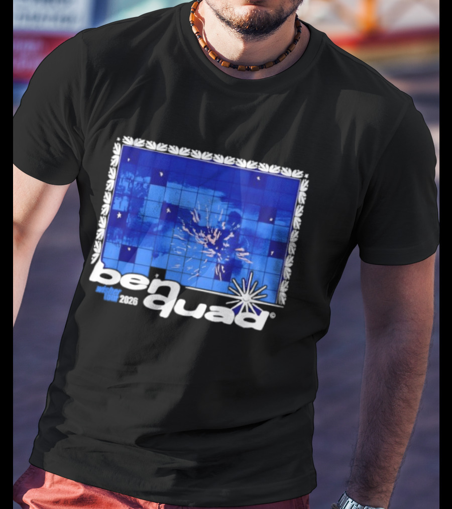 Ben Quad Wisher Tour 2026 Blue Tile Star Pattern Explosion T-Shirt