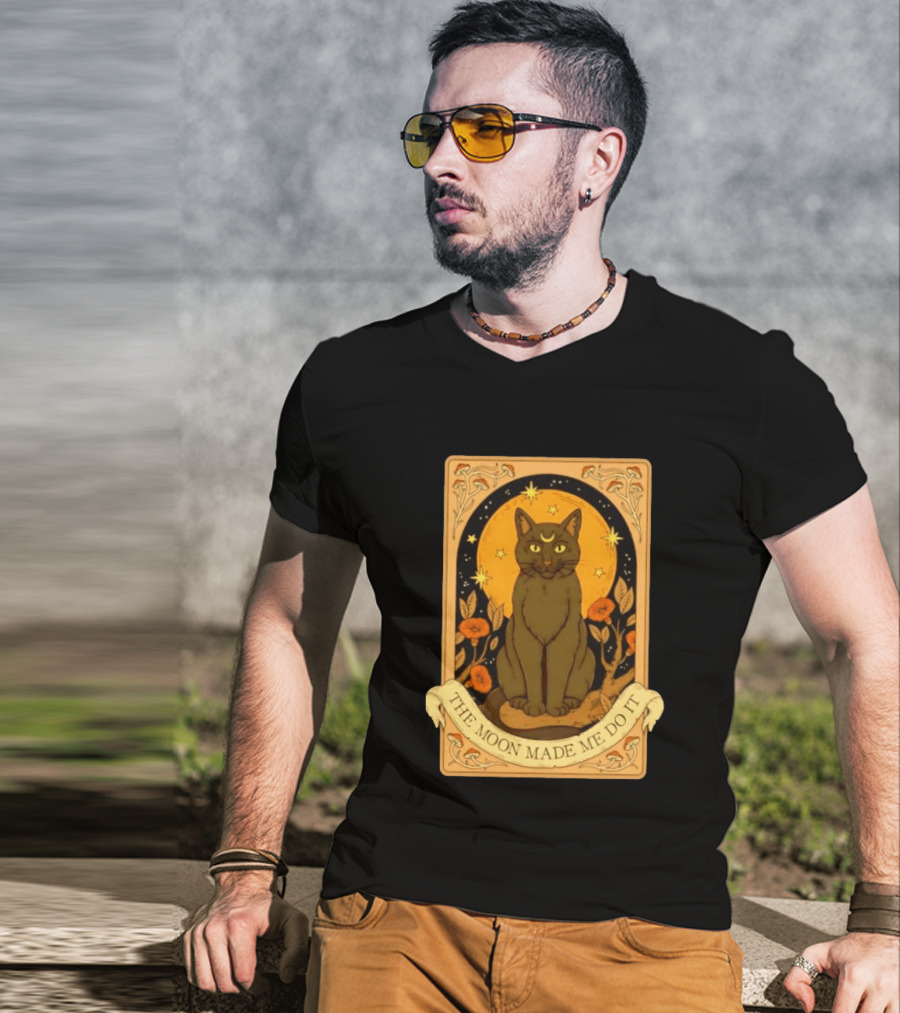 Black Cat Crescent Moon Celestial Nature Witchy The Moon Made Me Do It T-Shirt