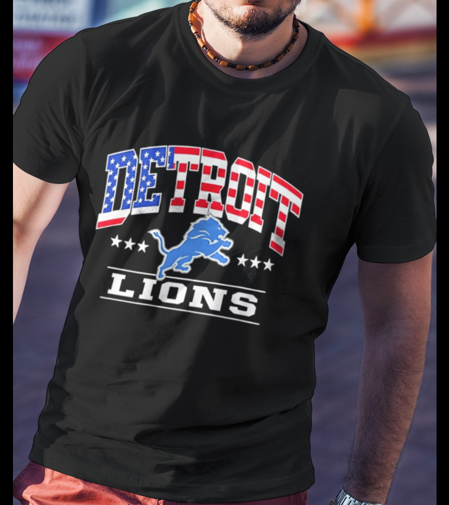 Detroit Lions Americana Patriotic Flag Stars And Stripes T-Shirt