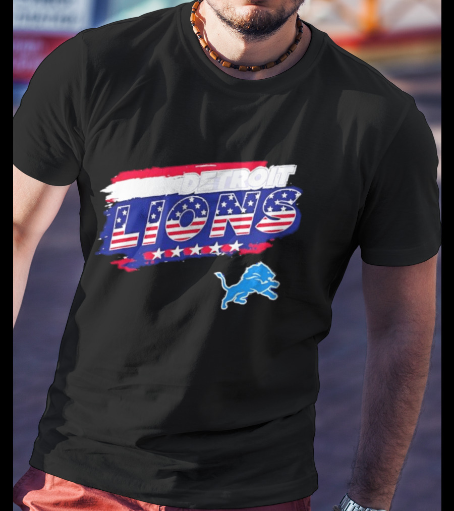 Detroit Lions American Flag Stars Stripes Patriotic NFL Team Spirit T-Shirt