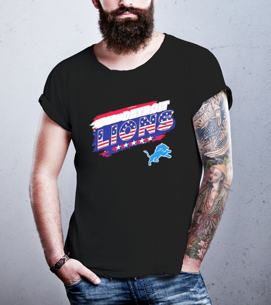 Detroit Lions American Flag Stars Stripes Patriotic NFL Team Spirit T-Shirt