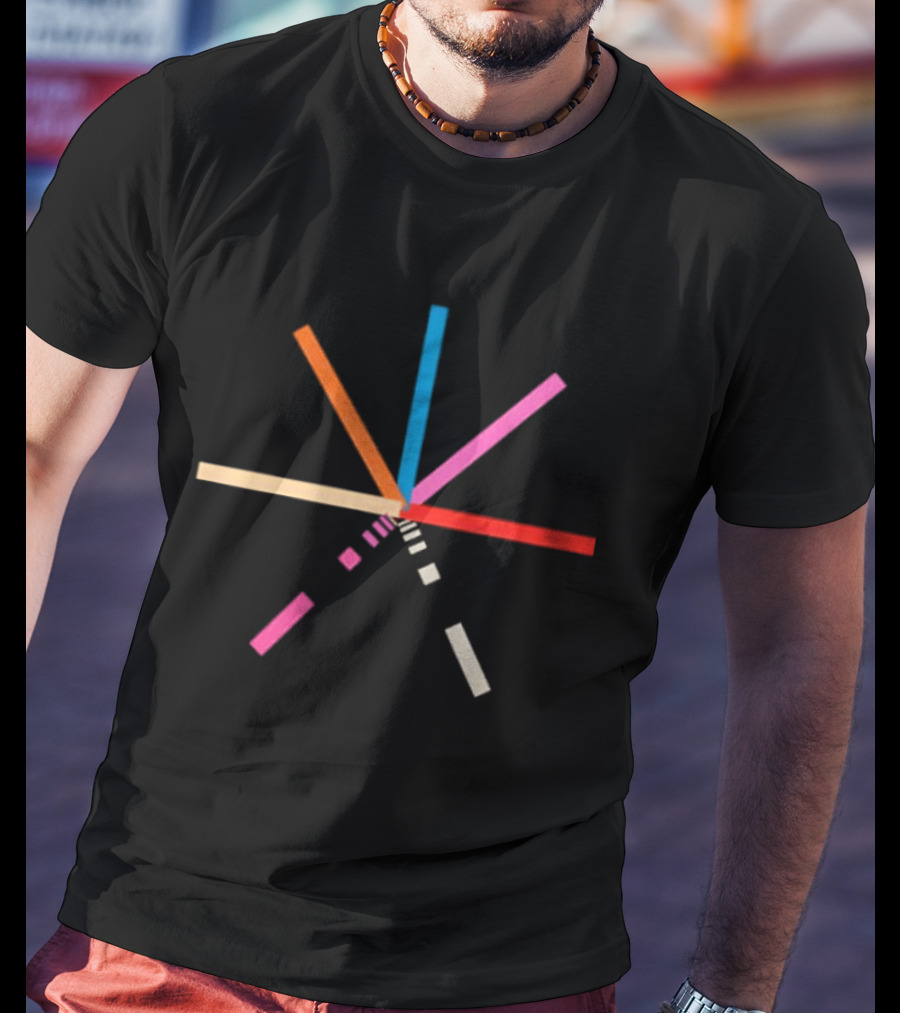Geometric Color Burst Minimalist Composition Pink Red Blue Beige Stripes T-Shirt