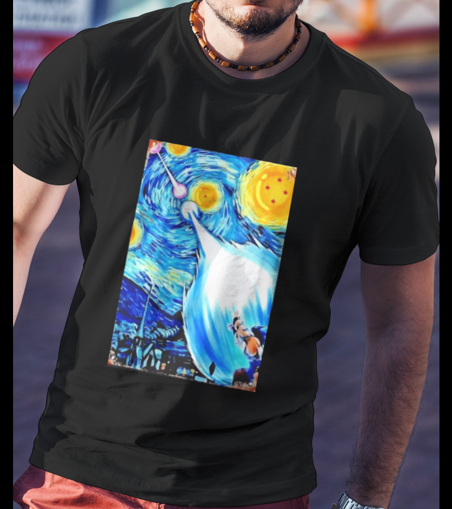 Goku Dragon Ball Z Kamehameha Wave Van Gogh Starry Night Fusion T-Shirt