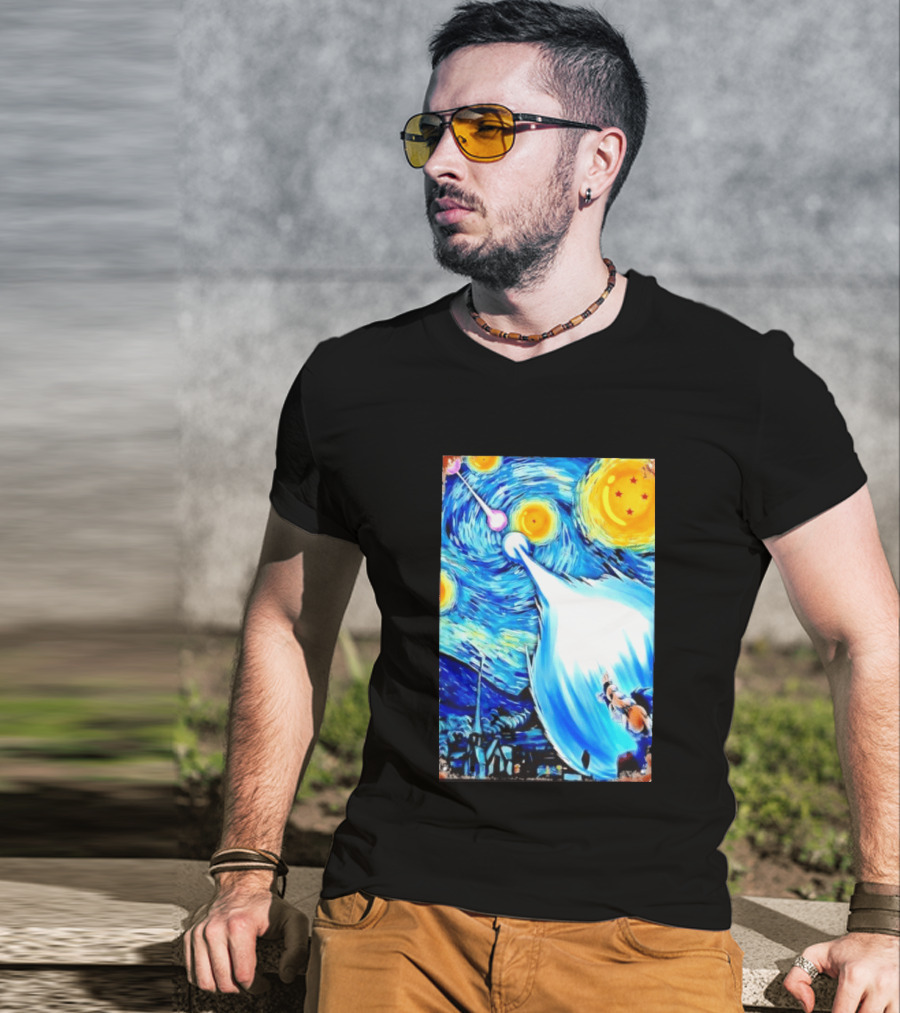 Goku Dragon Ball Z Kamehameha Wave Van Gogh Starry Night Fusion T-Shirt