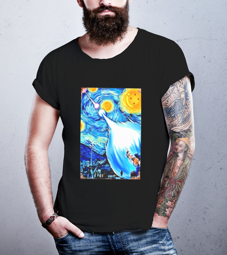 Goku Dragon Ball Z Kamehameha Wave Van Gogh Starry Night Fusion T-Shirt