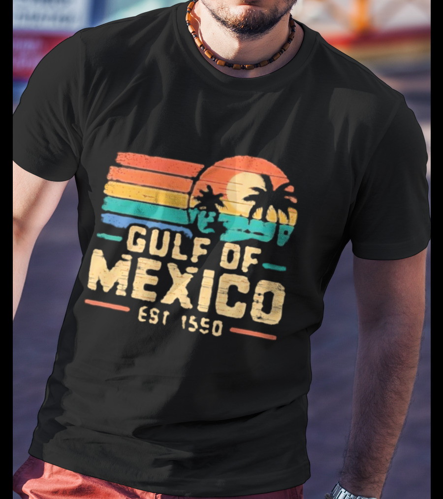 Gulf Of Mexico Est 1550 Retro Sunset Palm Trees Ocean T-Shirt