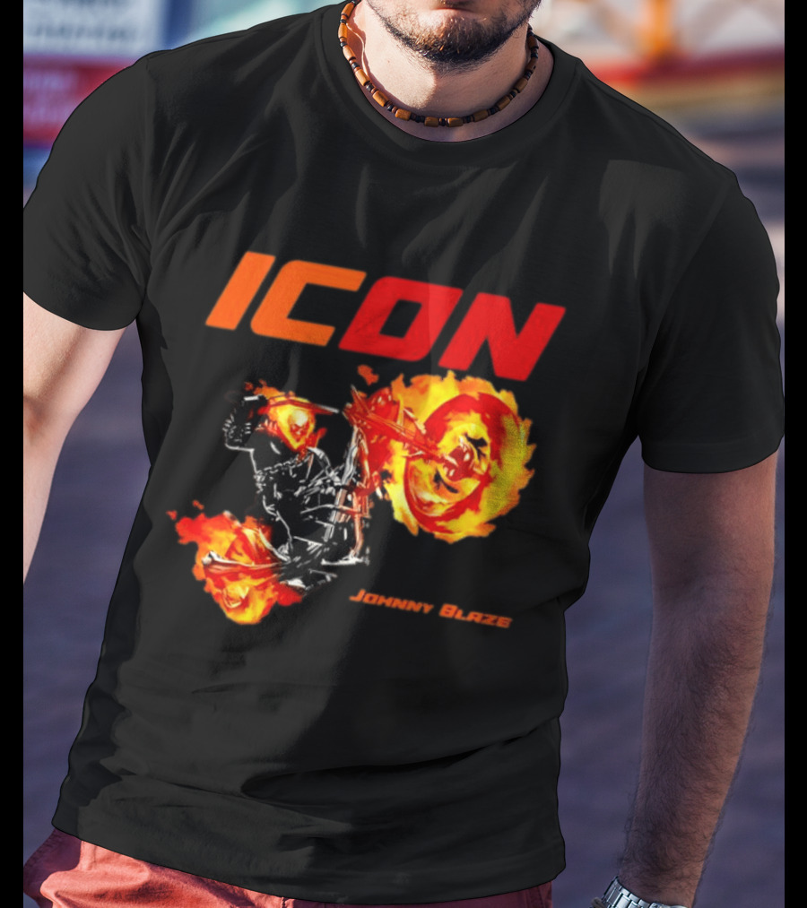ICON Johnny Blaze Marvel Ghost Rider Fiery Motorcycle T-Shirt