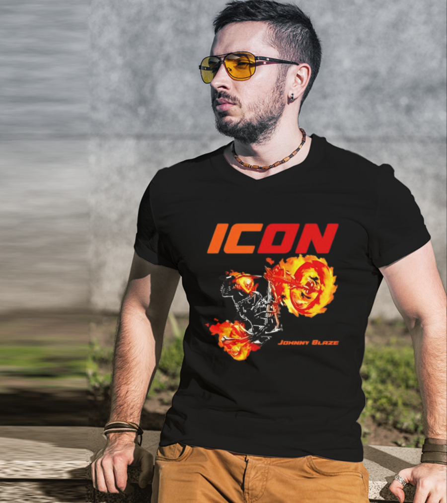 ICON Johnny Blaze Marvel Ghost Rider Fiery Motorcycle T-Shirt