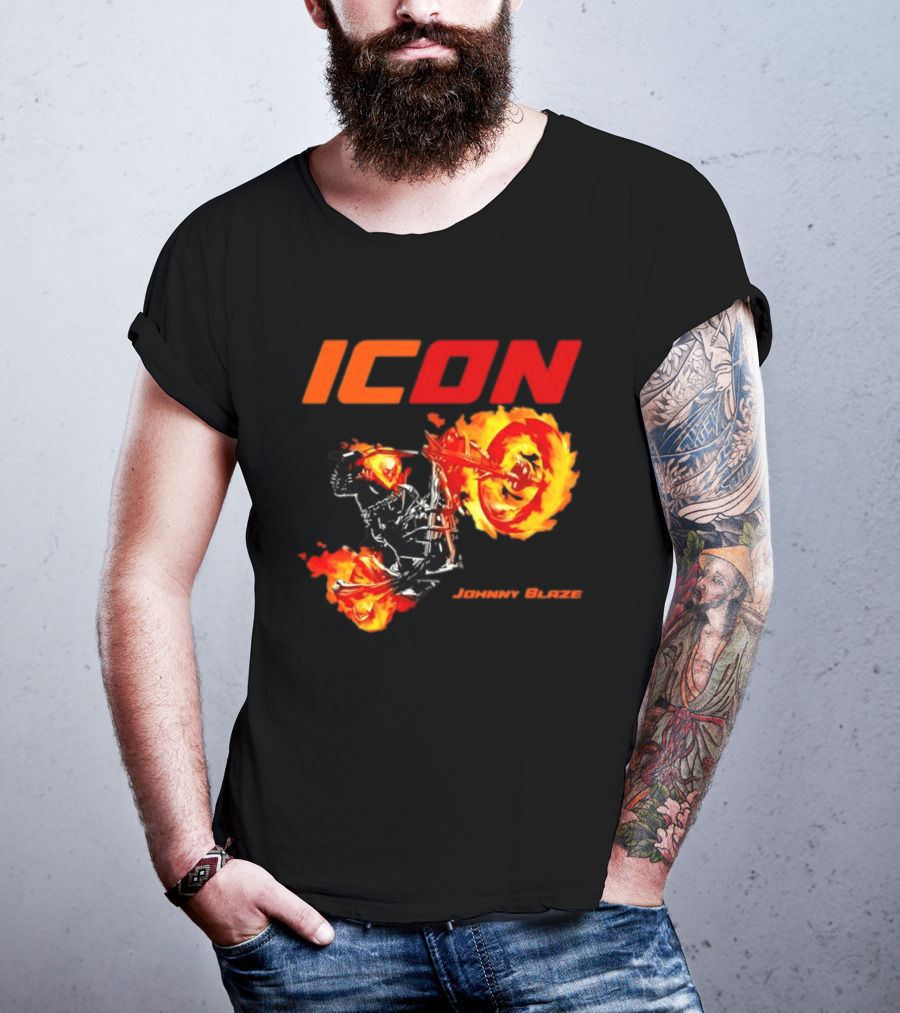 ICON Johnny Blaze Marvel Ghost Rider Fiery Motorcycle T-Shirt