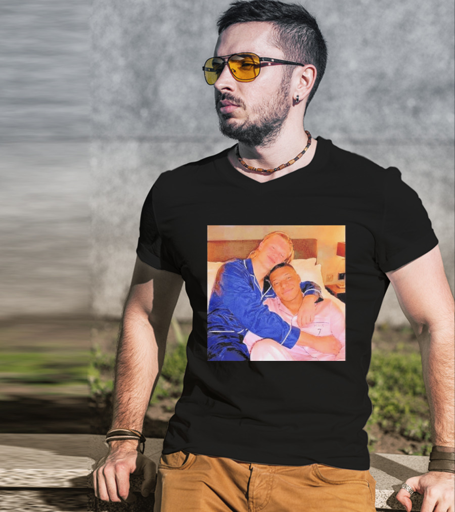 Kylian Mbappé Erling Haaland Pajama Party Soccer Stars Relaxing Together T-Shirt