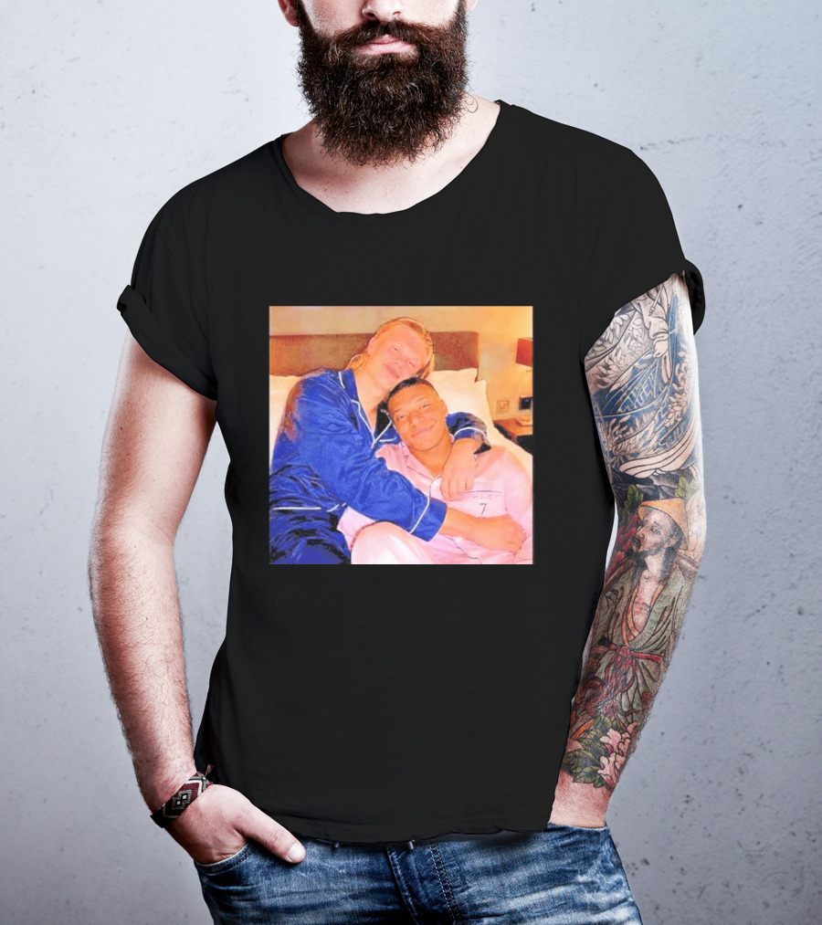 Kylian Mbappé Erling Haaland Pajama Party Soccer Stars Relaxing Together T-Shirt