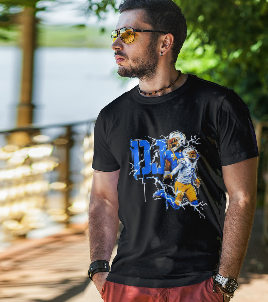 Derwin James Chargers Football Lightning DJ Bold Blue Yellow Action Splash T-Shirt