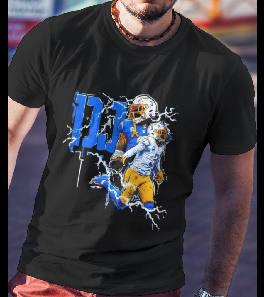 Derwin James Chargers Football Lightning DJ Bold Blue Yellow Action Splash T-Shirt