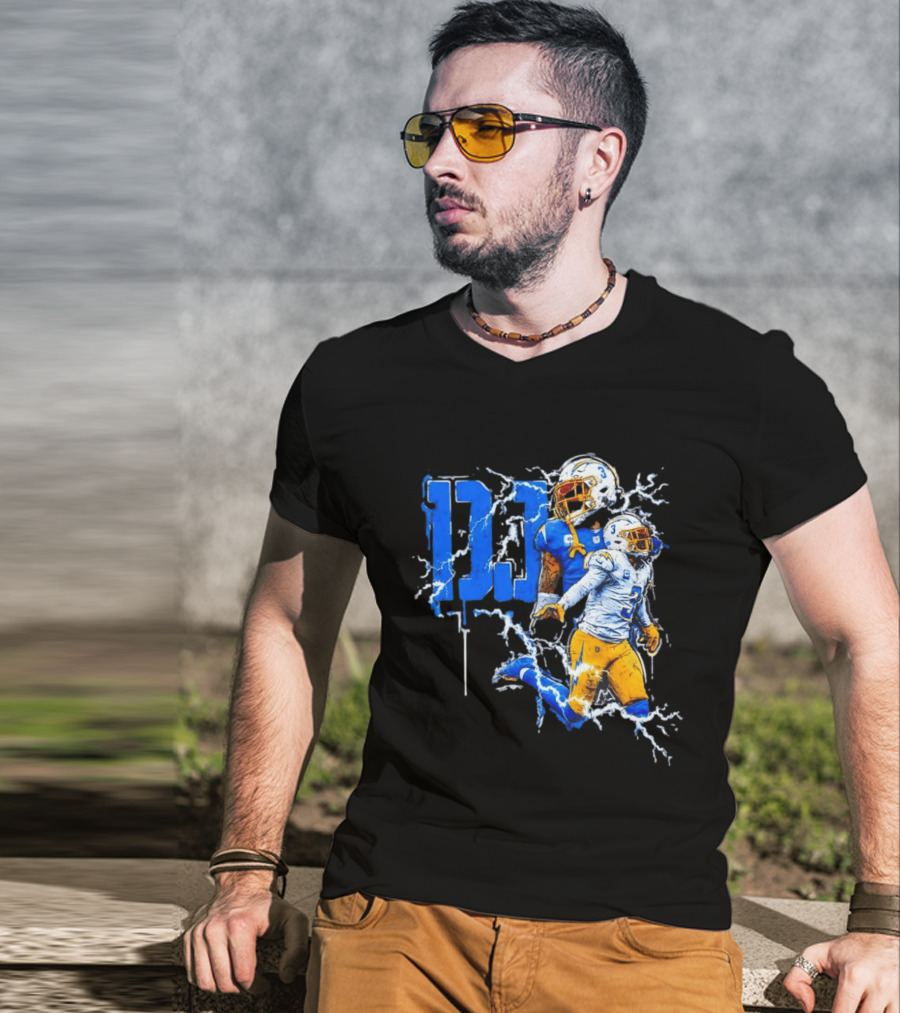 Derwin James Chargers Football Lightning DJ Bold Blue Yellow Action Splash T-Shirt