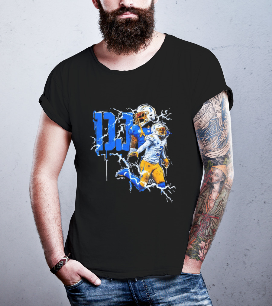 Derwin James Chargers Football Lightning DJ Bold Blue Yellow Action Splash T-Shirt