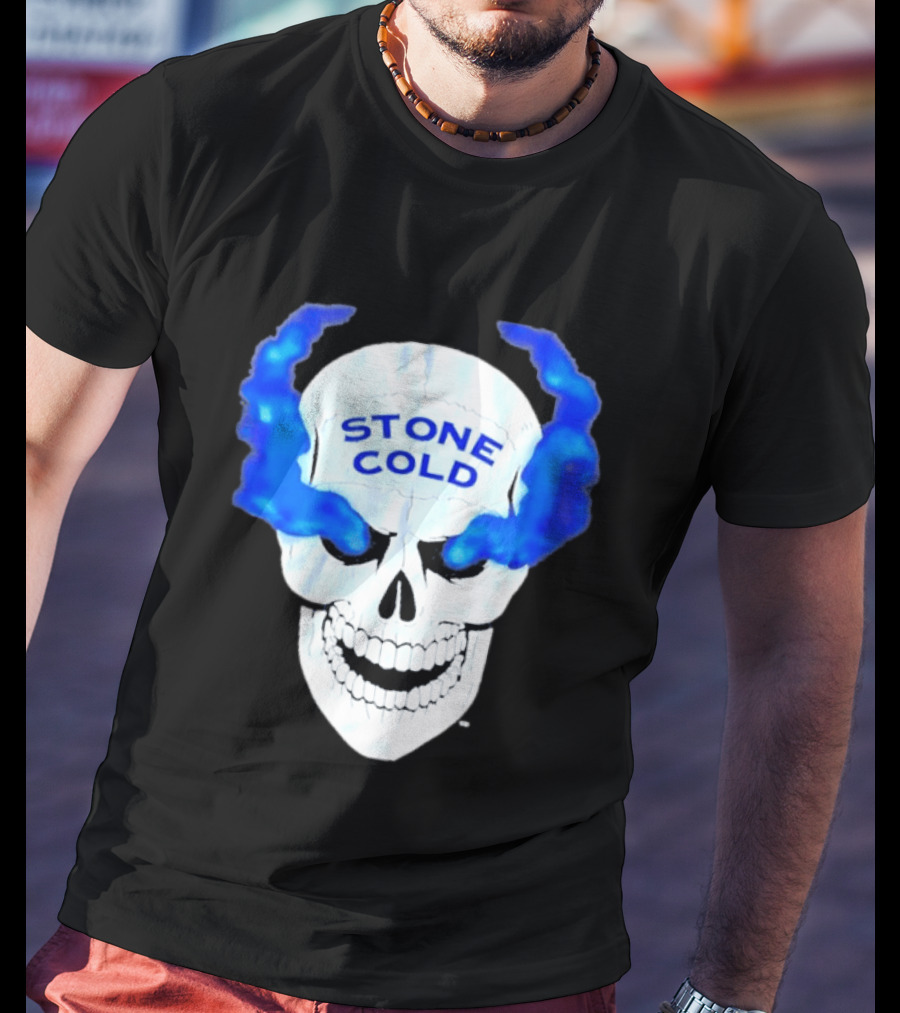 Stone Cold Skull WWE Wrestling Iconic Blue Flames T-Shirt
