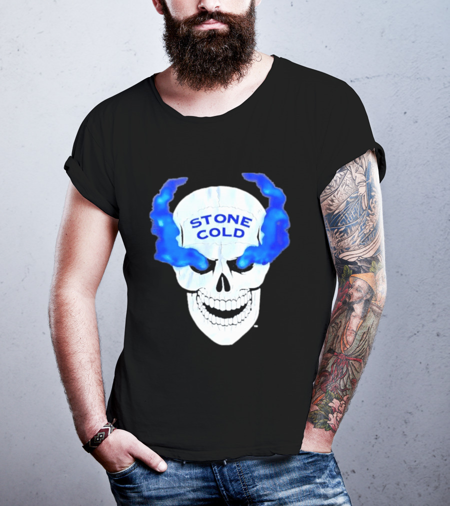 Stone Cold Skull WWE Wrestling Iconic Blue Flames T-Shirt