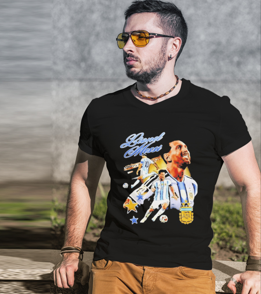 Lionel Messi Argentina National Football Team AFA Striker Soccer Star Blue White Kit T-Shirt