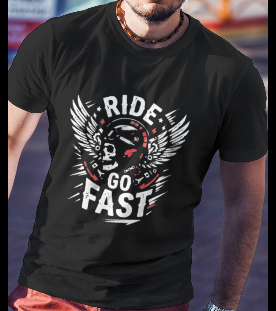 Ride Go Fast Motorcycle Rider Skull Helmet Wings T-Shirt