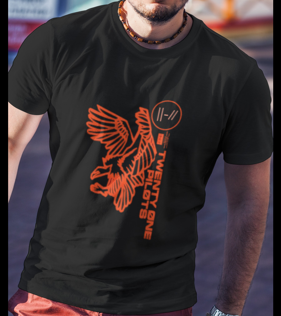 Twenty One Pilots Logo With Red Hawk Symbol And Band Name T-Shirt