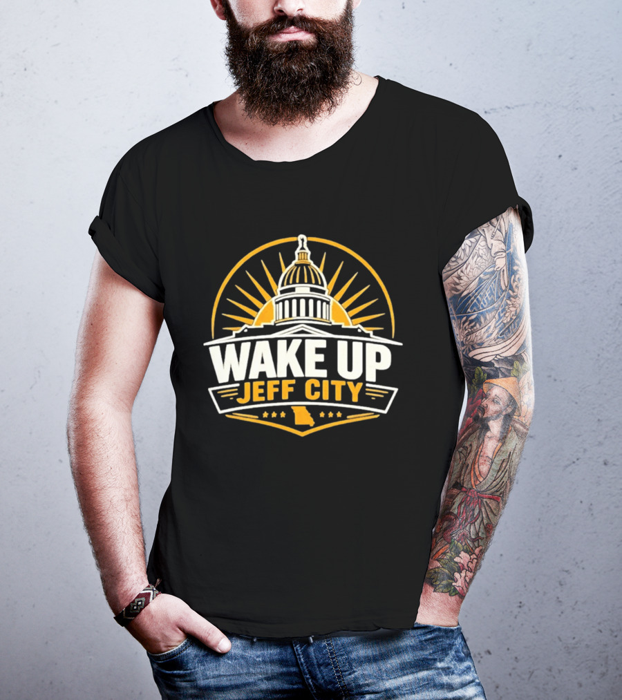 Wake Up Jeff City Missouri Capitol Dome Design With Sunburst And State T-Shirt
