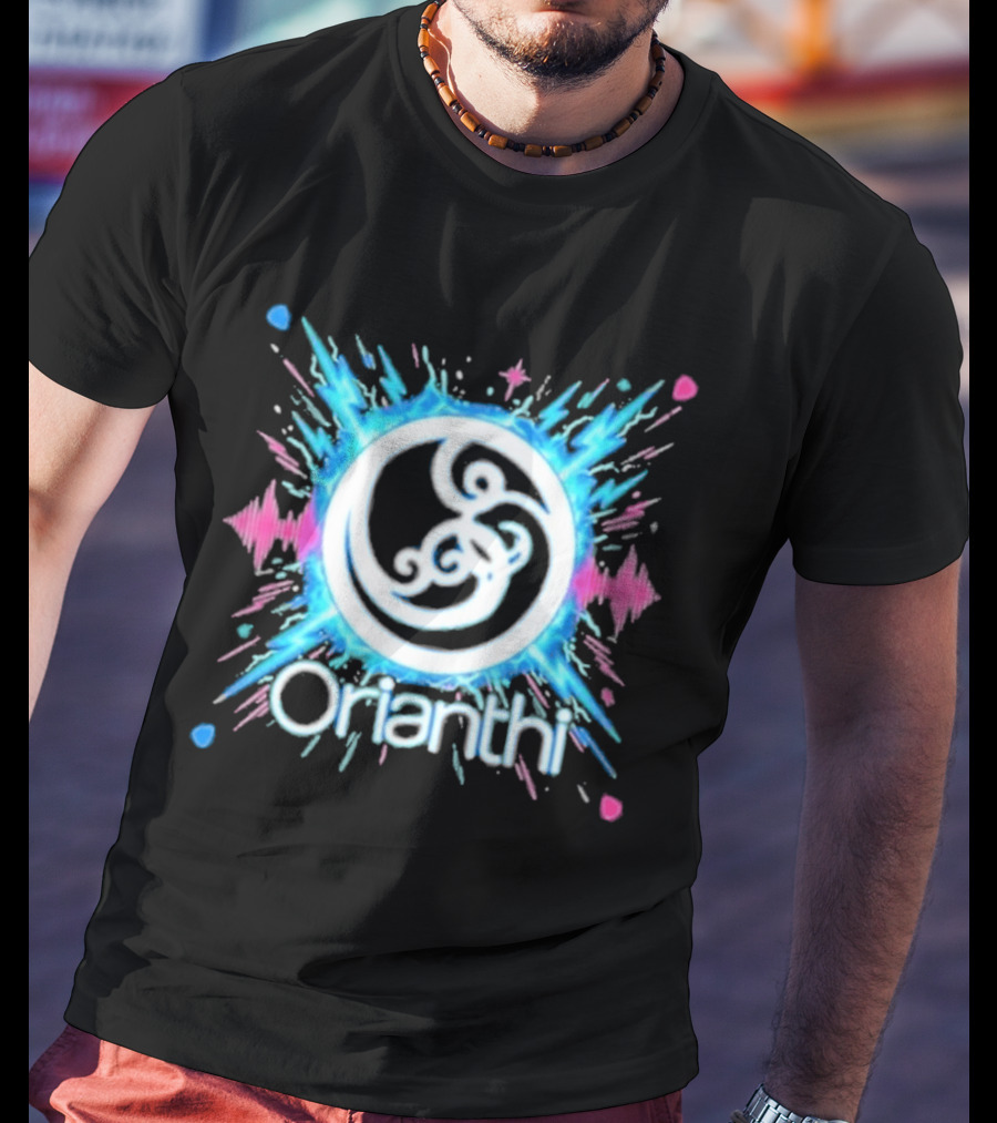Orianthi Neon Bolt Vibrant Blue And Pink Energy Burst T-Shirt
