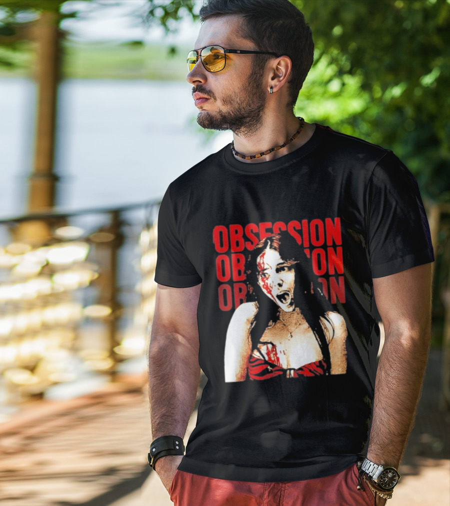 Obsession Screaming Woman Bloody Top Repeated T-Shirt