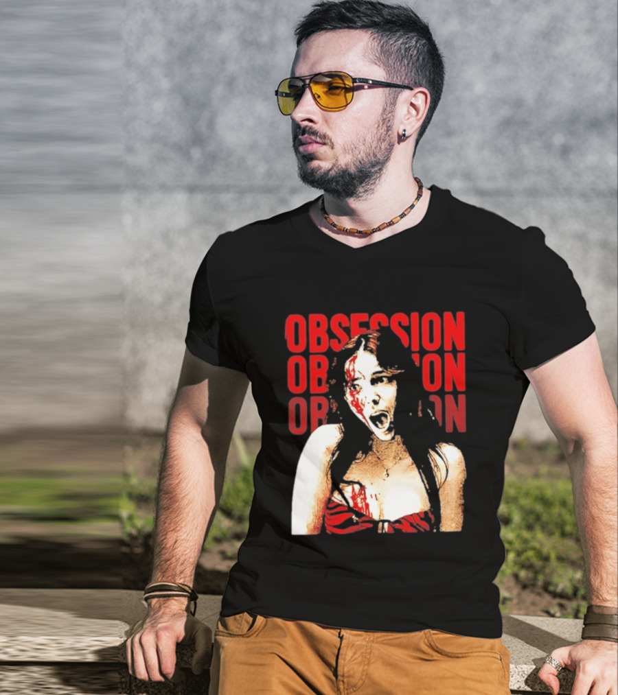 Obsession Screaming Woman Bloody Top Repeated T-Shirt