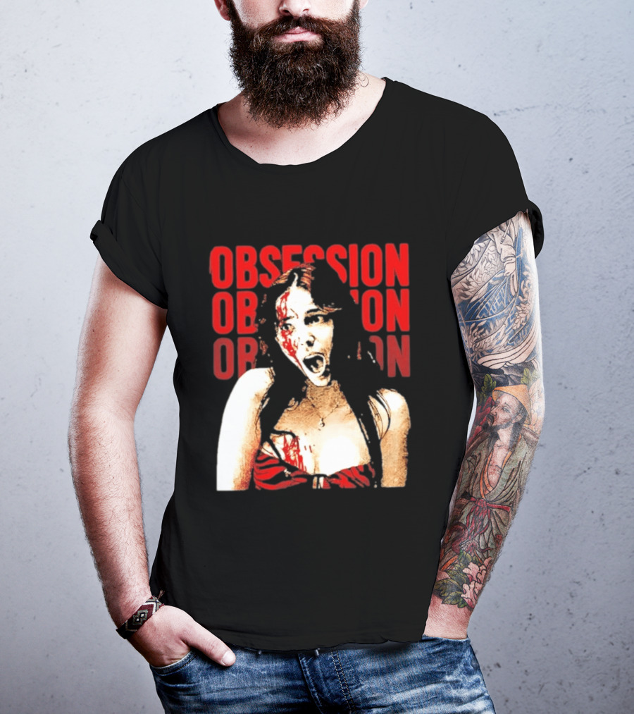 Obsession Screaming Woman Bloody Top Repeated T-Shirt
