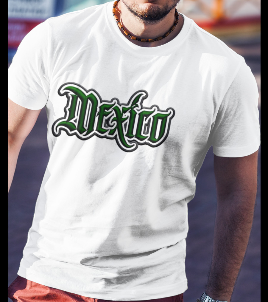 Mexico Gothic Embroidered Green And Grey White T-Shirt
