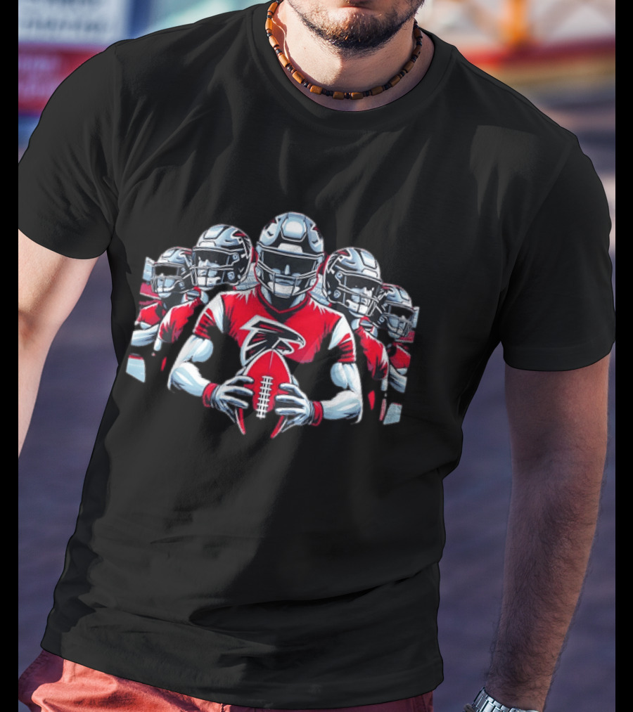 Atlanta Falcons Football Players Red Jersey Art Holding Team Ball T-Shirt