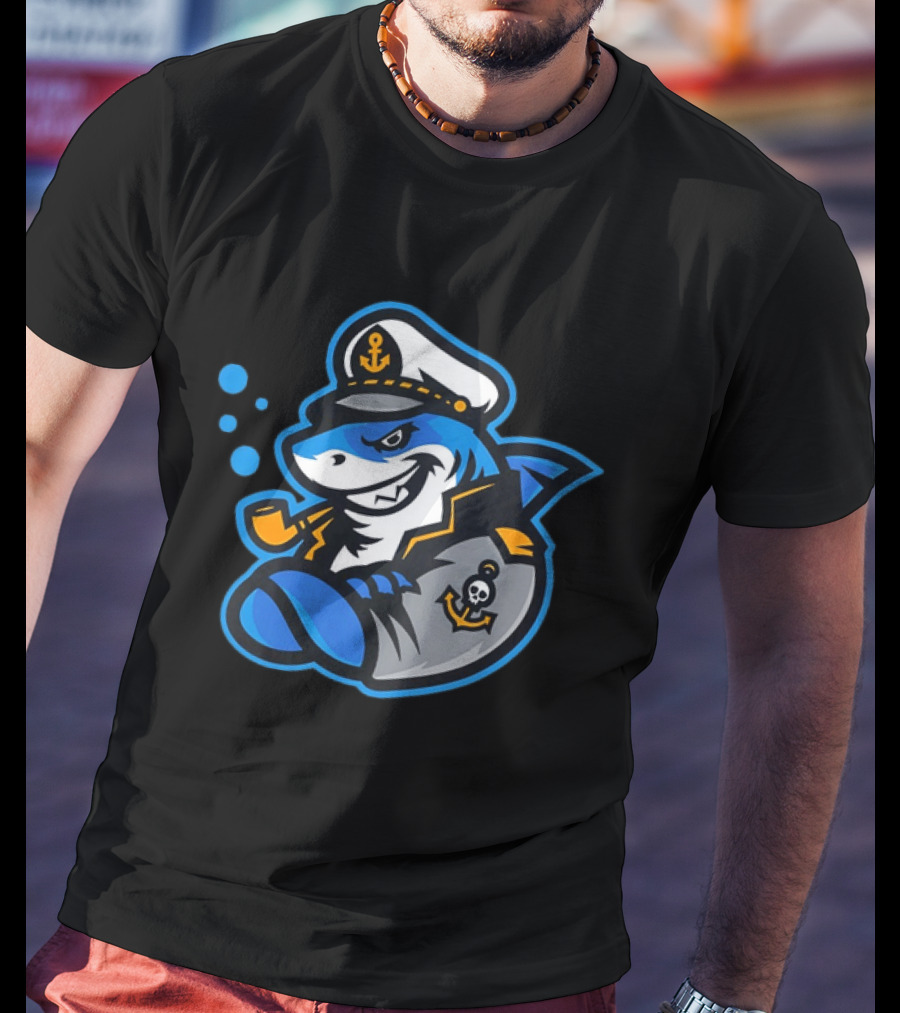 Captain Shark Nautical Sea Captain Smoking Pipe With Anchor Patch T-Shirt