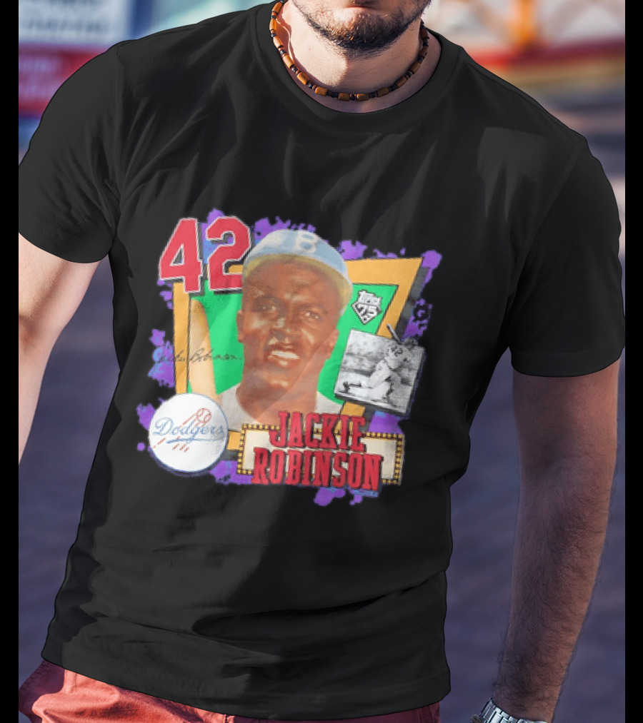 Jackie Robinson 42 Los Angeles Dodgers Topps 75 Baseball Legend T-Shirt