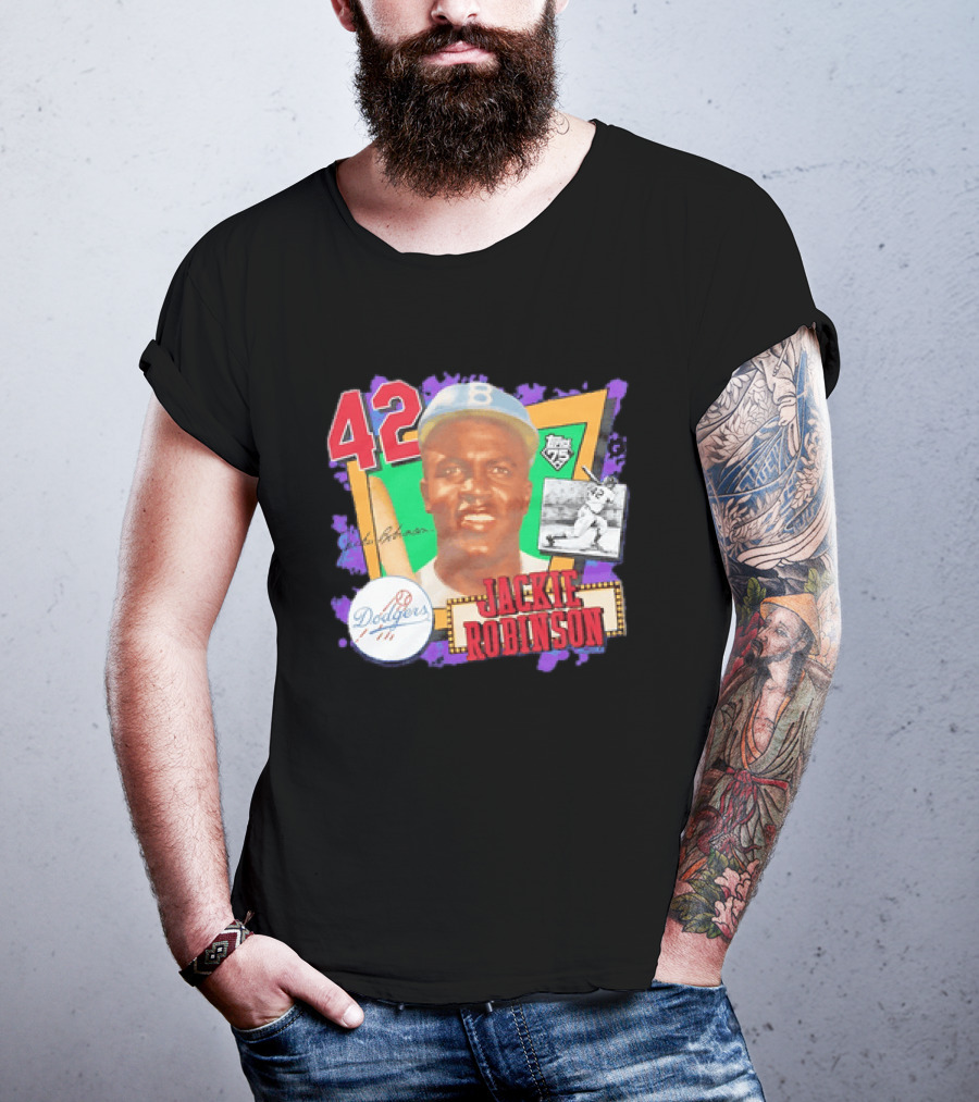 Jackie Robinson 42 Los Angeles Dodgers Topps 75 Baseball Legend T-Shirt