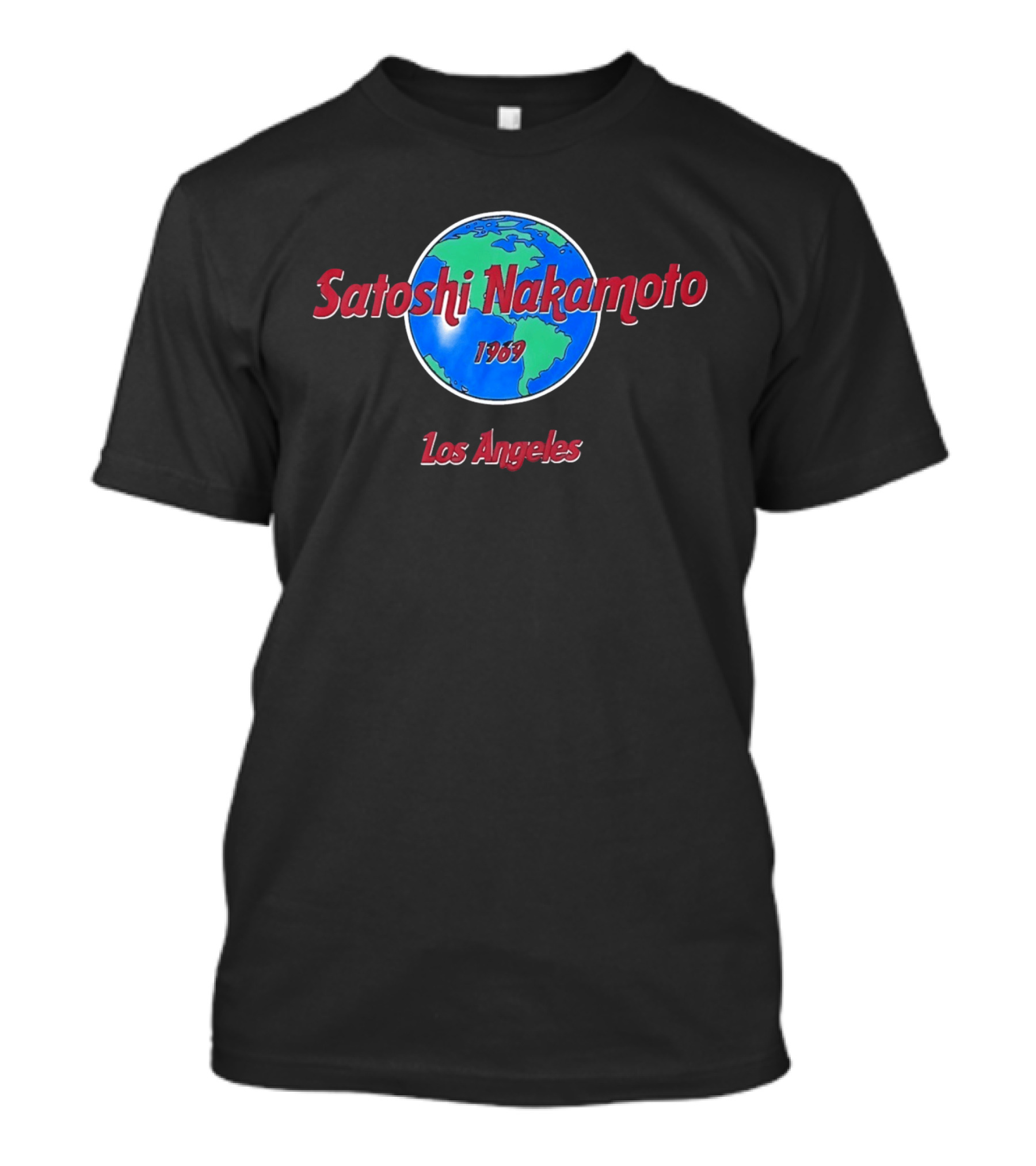 Satoshi Nakamoto 1969 Los Angeles World Map T-Shirt