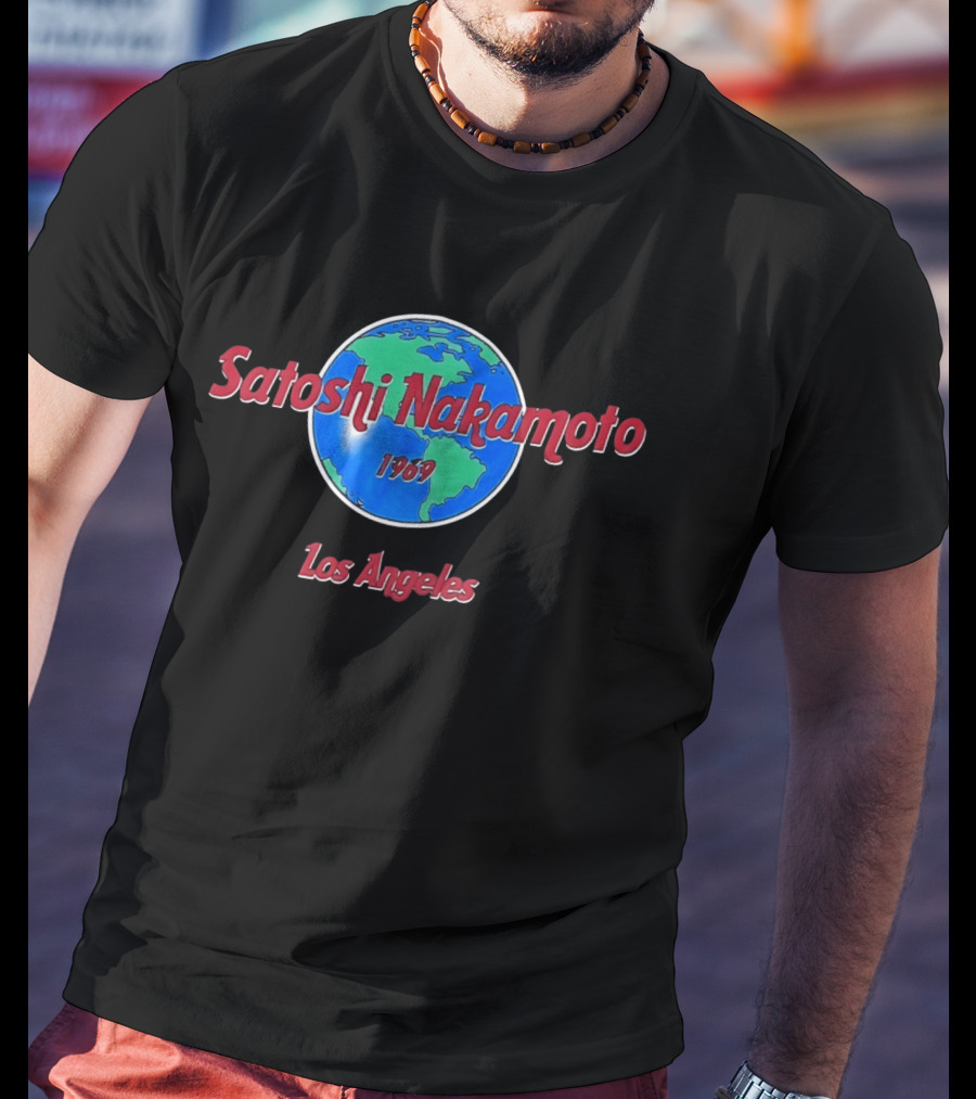 Satoshi Nakamoto 1969 Los Angeles World Map T-Shirt