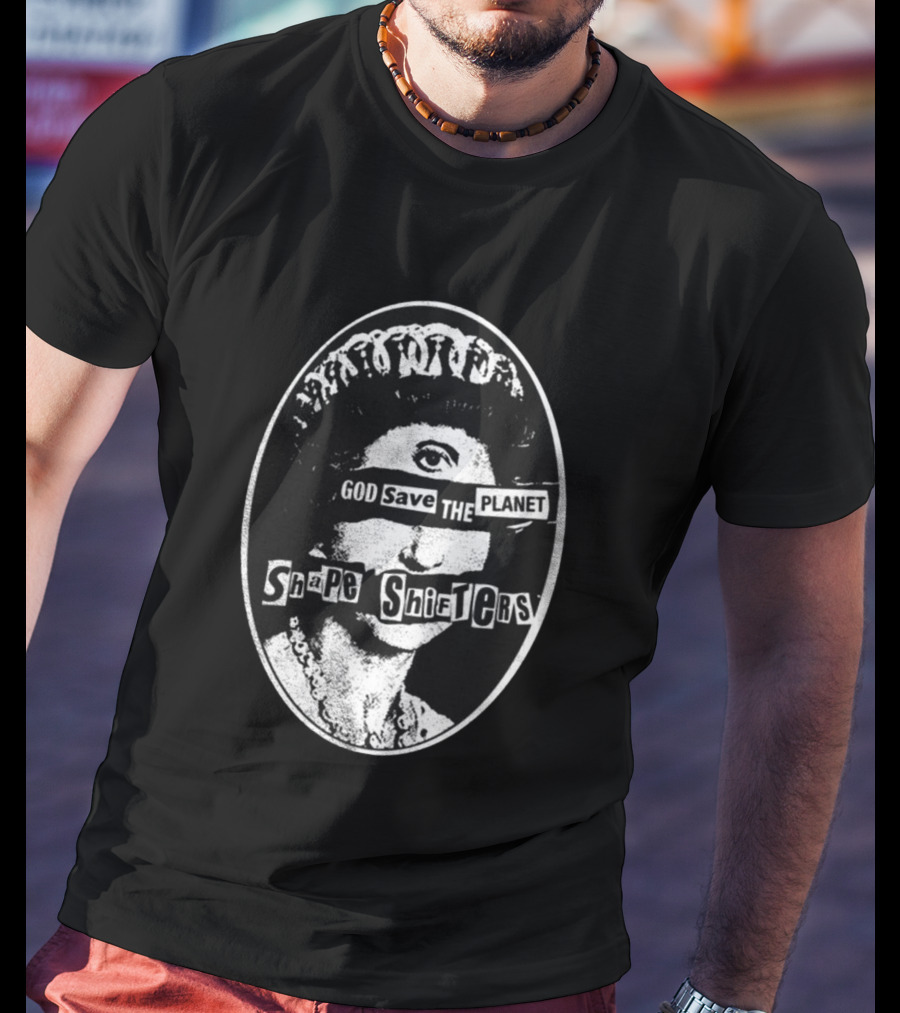 God Save The Planet Shape Shifters Queen Elizabeth Iconic Collage T-Shirt
