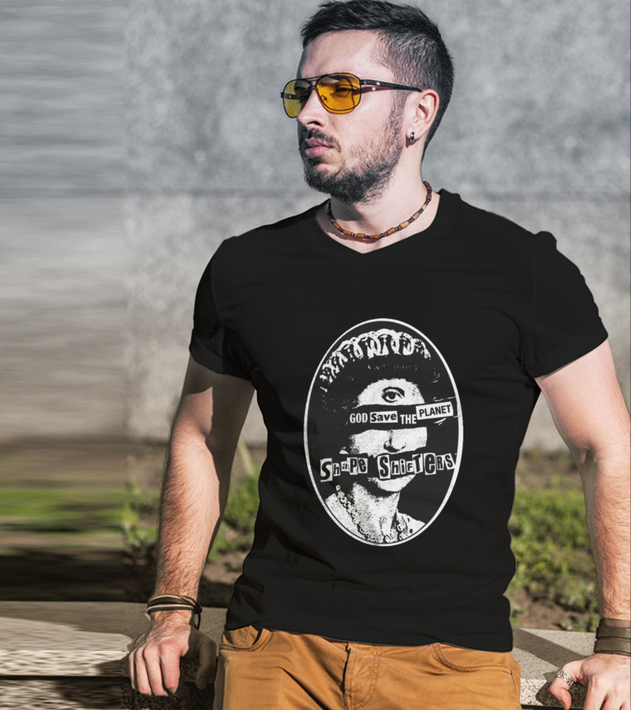 God Save The Planet Shape Shifters Queen Elizabeth Iconic Collage T-Shirt