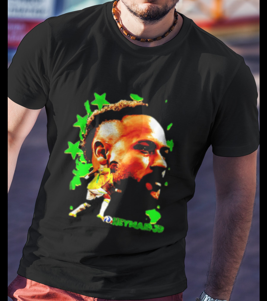 Neymar Jr Brazil Football Star With Green Stars And Soccer Ball T-Shirt