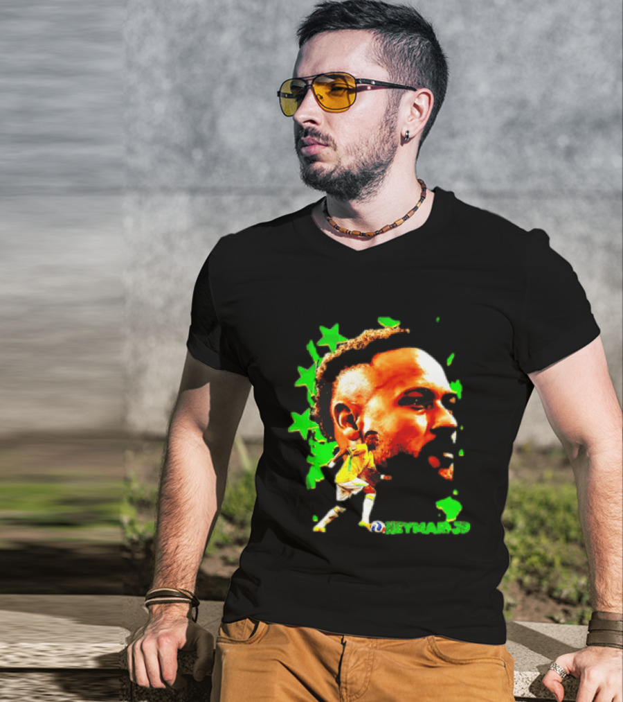 Neymar Jr Brazil Football Star With Green Stars And Soccer Ball T-Shirt