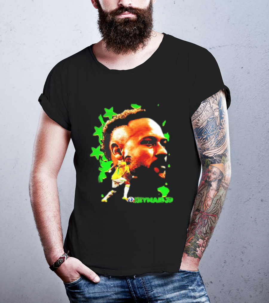Neymar Jr Brazil Football Star With Green Stars And Soccer Ball T-Shirt