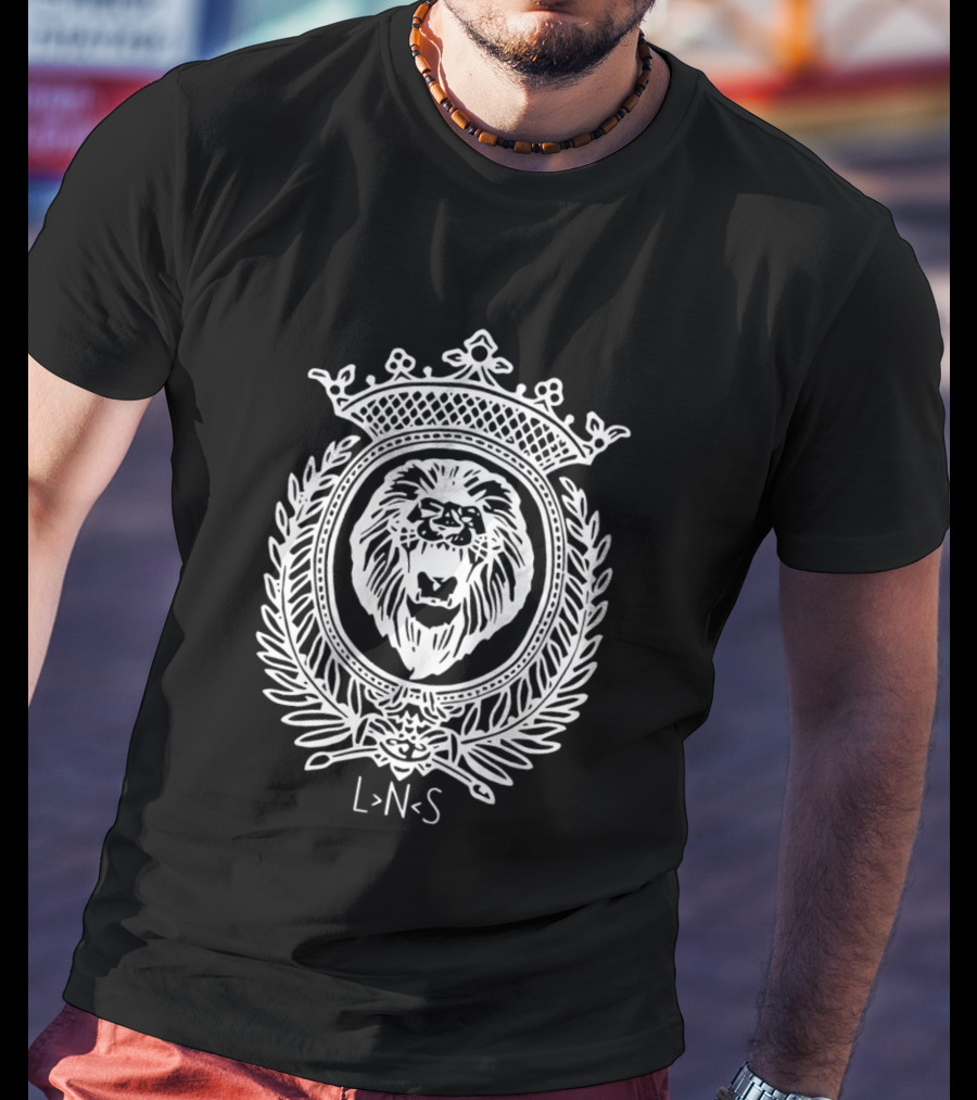 LNS Lion Crowned Heraldic Crest Monochromatic Cotton T-Shirt