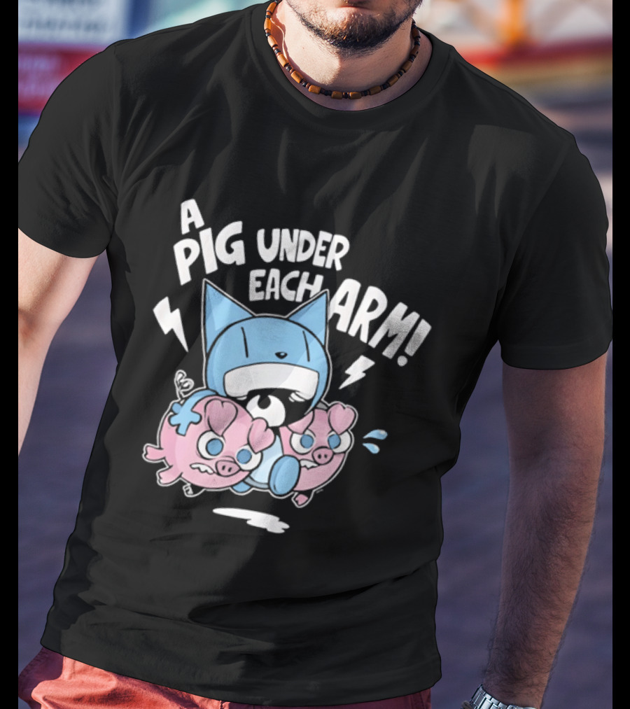 Looshkin A Pig Under Each Arm Funny Cartoon Cats And Pigs T-Shirt