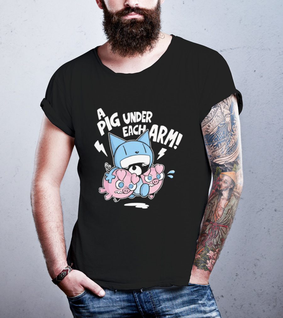Looshkin A Pig Under Each Arm Funny Cartoon Cats And Pigs T-Shirt