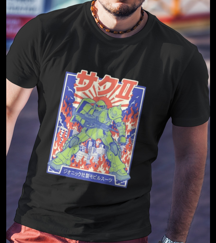 Zaku II Mobile Suit Gundam Zakuni Jionikku Shasei Mobiru Sūtsu T-Shirt