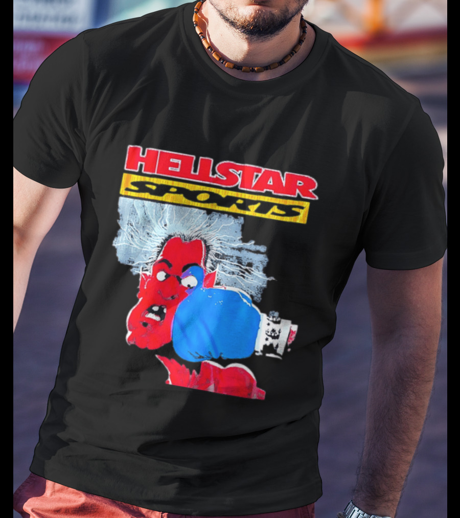 HELLSTAR SPORTS Punching Devil Cartoon Boxing Blue Glove T-Shirt