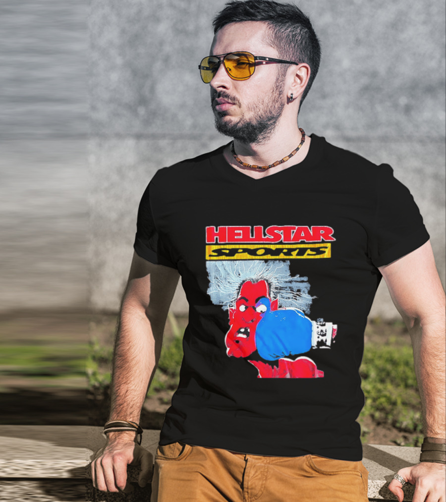 HELLSTAR SPORTS Punching Devil Cartoon Boxing Blue Glove T-Shirt