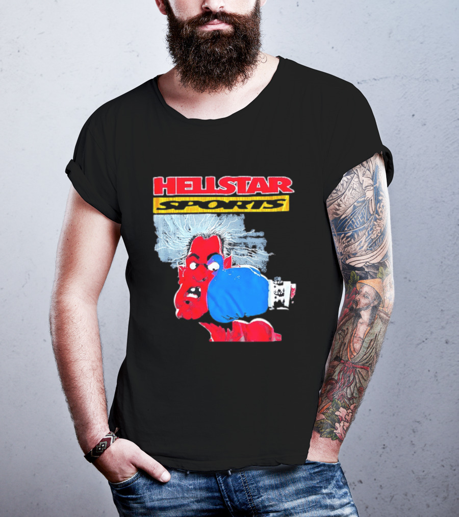 HELLSTAR SPORTS Punching Devil Cartoon Boxing Blue Glove T-Shirt